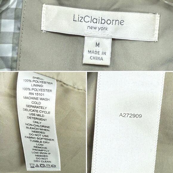 Liz Claiborne NY Green Lined Rain Windbreaker Coat Hooded Coat Womens Size M - Picture 10 of 16